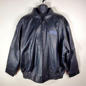 Burks Bay Mens 3XL Black Leather Jacket With NRA Embroidery Genuine Leather